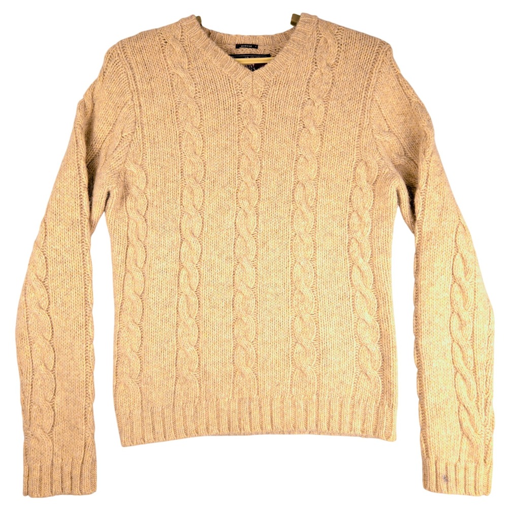 Abercrombie & Fitch Mens Tan 100% Wool Cable Knit V-Neck Muscle Sweater M